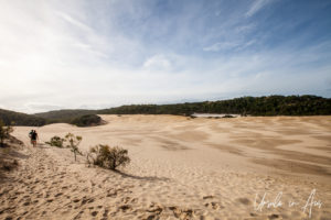 People walking on Hammerstone Sandblow, Fraser Island, Queensland Australia
