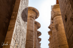 Looking up through the Pillars of the Hypostyle Hall, Karnak Egypt