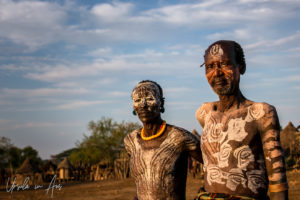 Portrait: Two Kara men face paint, Dus Village, SNNPR Ethiopia