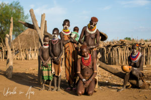 Gathered group of women and children, Dus Village, Omo Valley Ethiopia