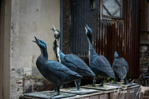 Annick Leroy sculpture of geese, the Jardin du Tripot, Honfleur, France