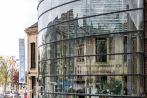 Tourism Office and curved glass, Honfleur, France