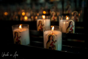 Candles inside Saint Catherine's Catholic Church, Honfleur France