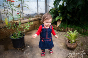 Toddler on a pathway, Wye Valley Butterfly Zoo, Herefordshire, UK.