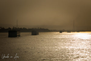Riverboats in golden twilight, the Nile, Upper Egypt