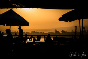 Upper deck of a riverboat at sunset, the Nile, Upper Egypt