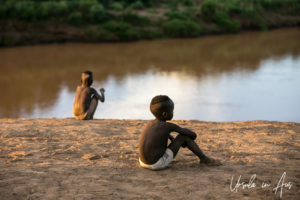 Small children on the bank of the Omo River, Ethiopia