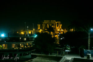 Kom Ombo Temple from the Nile after dark, Egypt