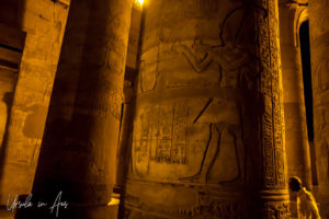 Carved columns, Kom Ombo Temple after dark, Egypt