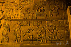 Relief of Nechebkau and others, Kom Ombo Temple after dark, Egypt