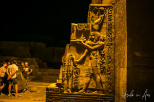 Carved corner, Kom Ombo Temple after dark, Egypt