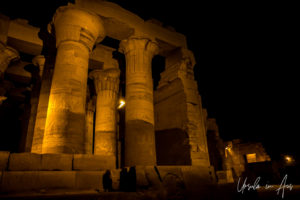 Columns and Courtyards, Kom Ombo Temple after dark, Egypt