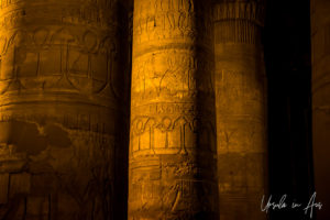 Carved columns, Kom Ombo Temple after dark, Egypt