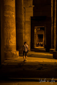Tourist, Kom Ombo Temple after dark, Egypt
