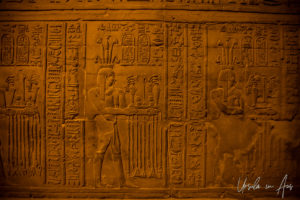 Temple reliefs, Kom Ombo Temple after dark, Egypt