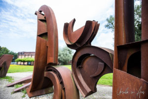 Rusty sculpture outside Fachhochschule Ostschweiz Campus Rapperswil-Jona, Switzerland.