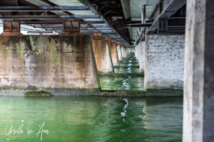 Water around the pylons under the Seedamm, Rapperswil-Jona, Switzerland.