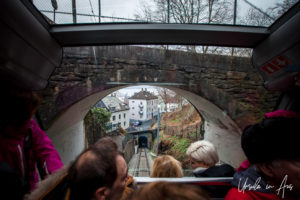 Bergen houses and a tunnel and a roadway from the Fløibanen, Bergen Norway