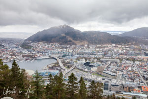 Rainy view over Bergen from Mt Fløyen, Norway