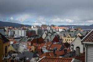 View over St. Paul's Church and Bergen rooftops, Norway