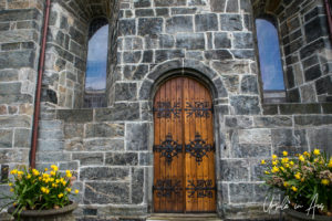 The wooden door of St. Mary's Church, Bergen Norway