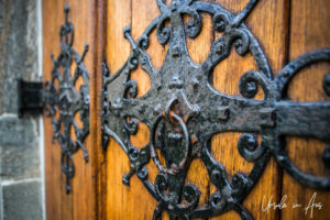 Black metal door latch, St. Mary's Church, Bergen Norway