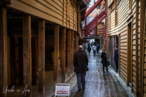 Wooden walkways through Bryggen, Bergen Norway