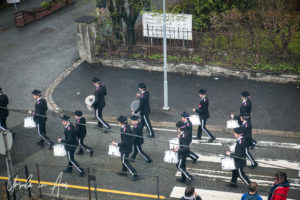 Youths of the Buekorps drumming in a street, Bergen Norway