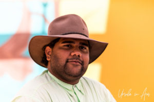 Portrait: Aboriginal man in a felt hat, Ayers Rock Resort NT Australia.