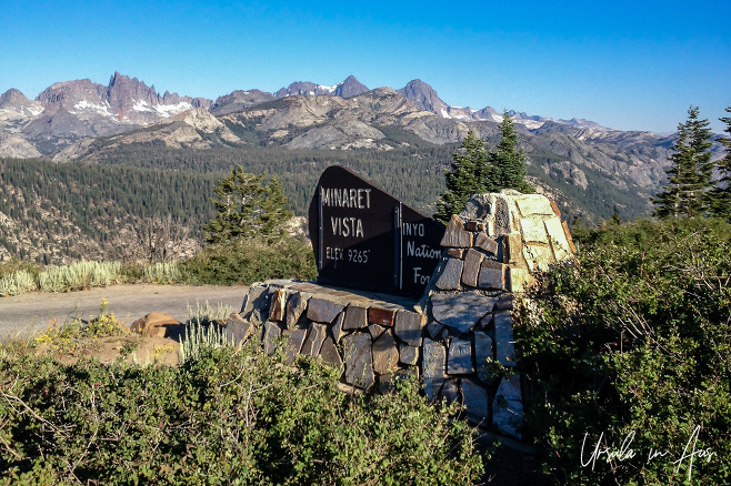 Minaret Vista signpost, Mammoth Mountain, CA USA