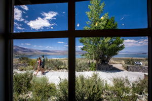 View over Mono Lake from inside the Mono Basin Scenic Area Visitor Center, California USA