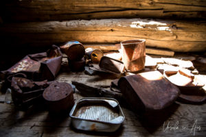 Empty tins inside the miner's cabin, Virginia Lakes Trail, Mono County California USA