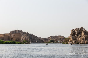 Tourist boats on the Nile above Aswan, Egypt