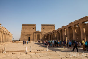 The colonnaded entry to the Temple of Philae, Aswan, Egypt