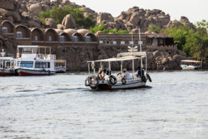 Tourist boats on the Nile above Aswan, Egypt