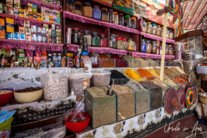 Colourful Spices in bins, Agilkia Island, Egypt