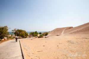 Bare, sandy approach to the Temples of Abu Simbel Egypt