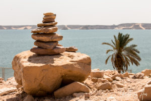 Stone cairn on Lake Nasser, Abu Simbel, Egypt