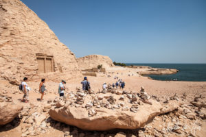 Stone cairns on Lake Nasser, Abu Simbel, Egypt