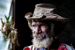 Portrait: Old Papuan man in a hat, Mt Hagen PNG