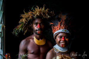 Portrait: Western Highland couple in traditional costume, Mt Hagen PNG