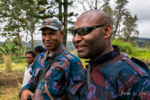 Portrait: Two Police Special Services Division officers in uniform, Mt Hagen, Papua New Guinea