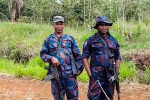 Portrait: Two Police Special Services Division officers in uniform, Mt Hagen, Papua New Guinea