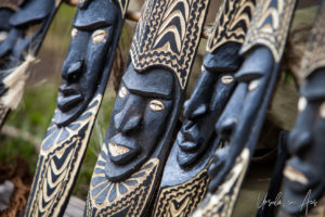 Carved and painted tribal shields, Mt Hagen, Papua New Guinea