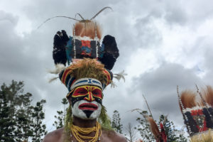 Western Highland man in face paint and high hat, Mt Hagen Festival, Papua New Guinea