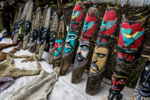 Carved and painted tribal shields, Mt Hagen, Papua New Guinea