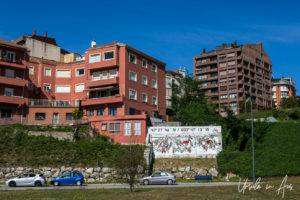 Waterfront mural of geographic coordinates, Santander Spain