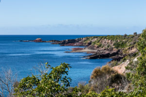 Haystack Rock and coast from north of Haycock Point, NSW Australia.
