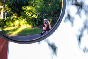 Selfie in a convex mirror, Bundaberg Botanic Gardens, Queensland Australia.