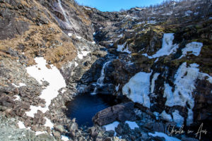 Kjosfossen from the train platform, Norway